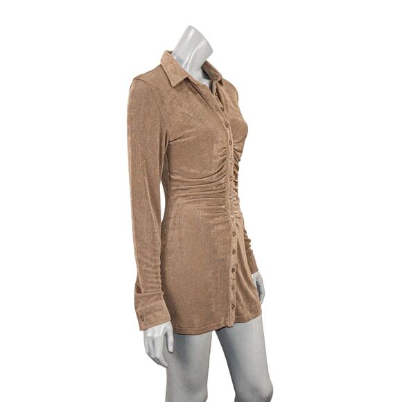With Jean Women's Andy Dress in Latte brown button ruched size Small - Picture 4 of 10